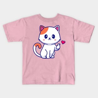 Cute Cat With Love Sign Hand Cartoon Kids T-Shirt